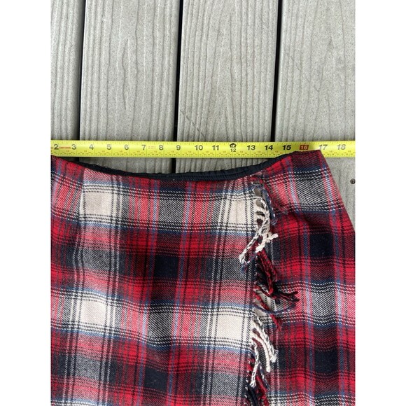 Vintage Talbots Red Plaid Wool Midi Skirt Faux Wrap Fringe Women’s 12 - Picture 6 of 16
